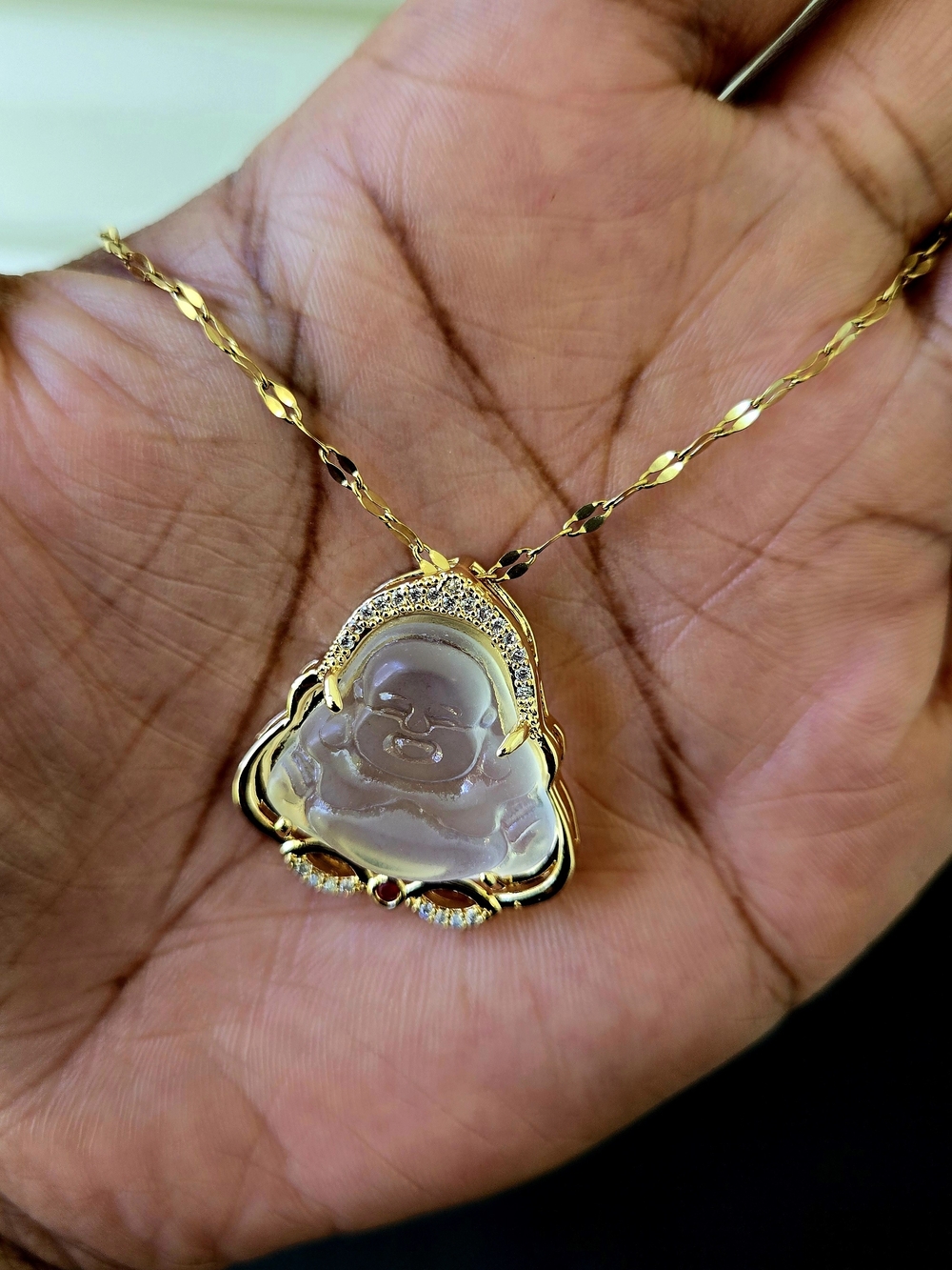 Gold-Plated Jade Laughing Buddha Pendant Necklace